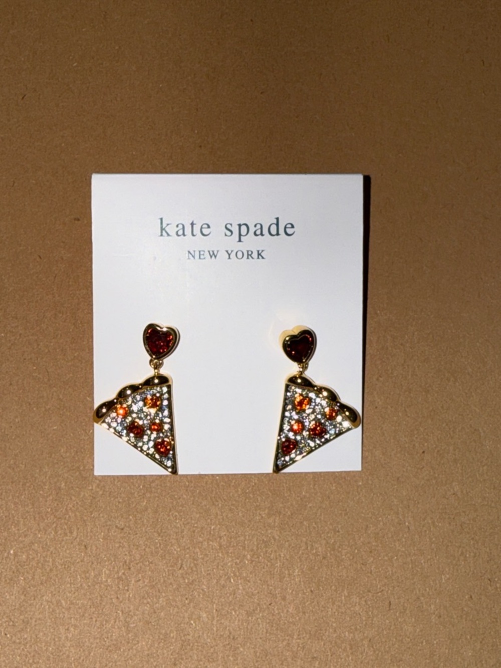 kate spade Gold-Tone Pizza Slice Drop Earrings with Red Heart Studs